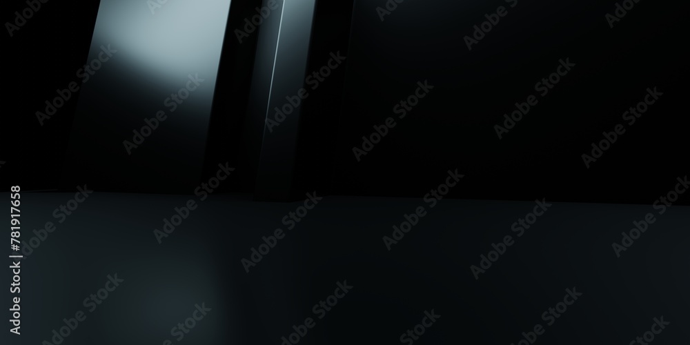 3d rendering of black and gray abstract showroom background. Scene for advertising design, technology, hi tech, future, modern, sport, game, business, garage. Sci Fi Illustration. Product display