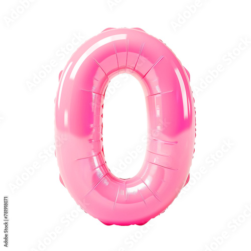 Photo with an inflatable number in pink color. Minimalistic balloon isolated on a transparent background