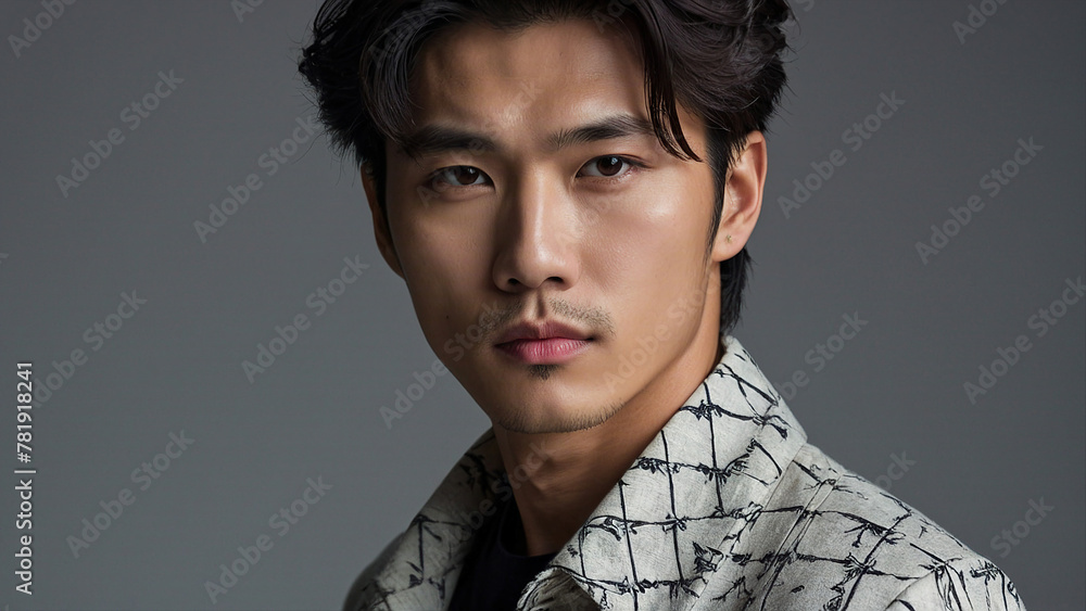 Generative AI illustration, handsome young asian appearance young man closeup portrait Generative AI illustration, handsome young asian appearance young man closeup portrait