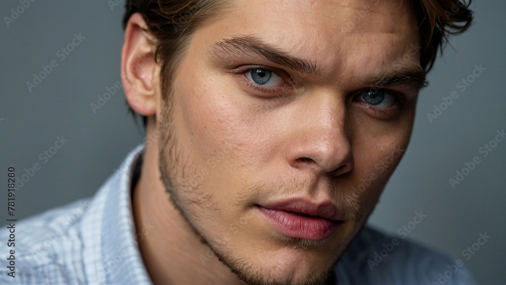 Obraz premium Generative AI illustration, handsome young mixed race man closeup portrait