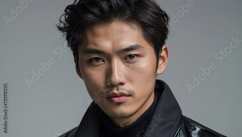 Generative AI illustration, handsome young asian appearance young man closeup portrait photo