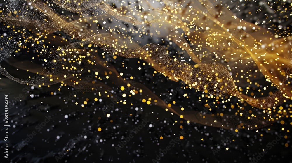 Golden Particles Flowing Wave on Dark Background Golden Particles Flowing Wave on Dark Background