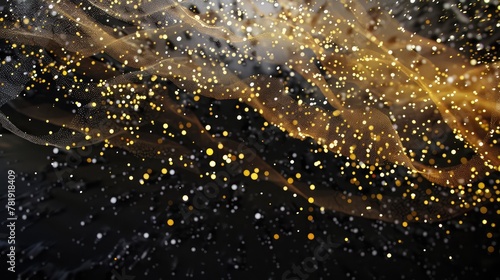 Golden Particles Flowing Wave on Dark Background