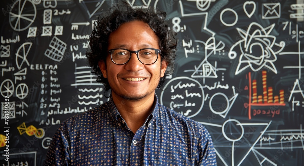 A male teacher Standing in Front of Chalkboard A male teacher Standing in Front of Chalkboard