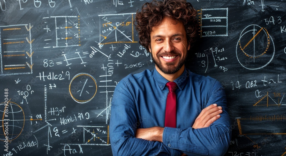 A male teacher Standing in Front of Chalkboard A male teacher Standing in Front of Chalkboard