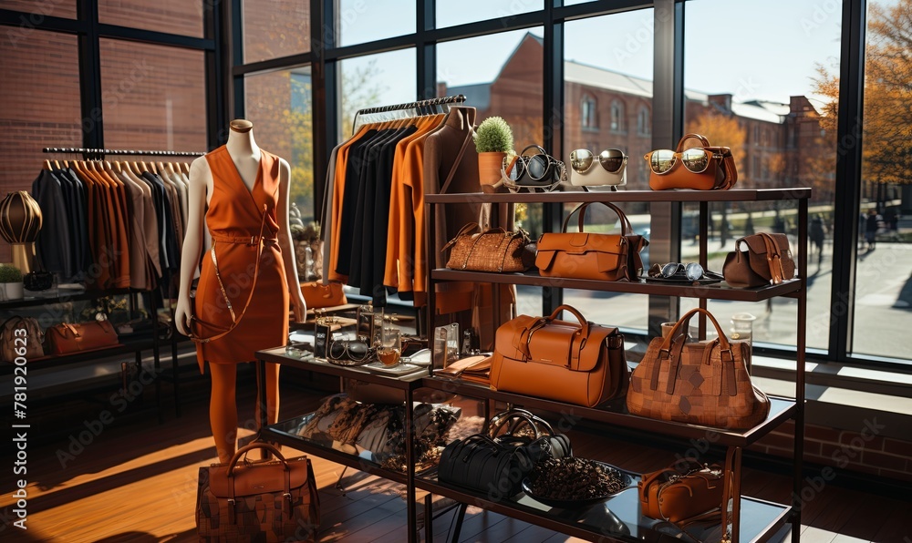 Stylish Handbags and Purses Displayed by Window Stylish Handbags and Purses Displayed by Window
