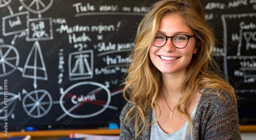 A female teacher Standing in Front of Blackboard Writing A female teacher Standing in Front of Blackboard Writing