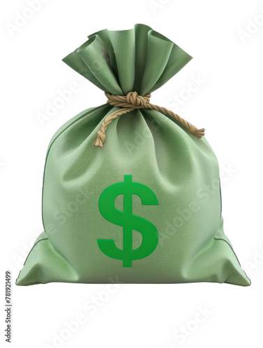 3d icon of a money bag with green dollar sign label, on transparency background PNG
