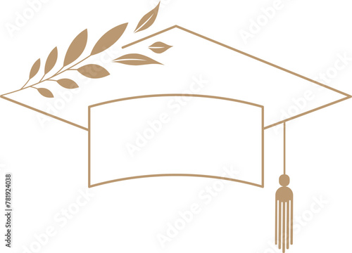 Golden Graduation Cap Line Art