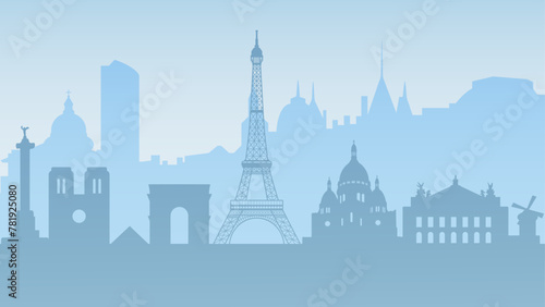Silhouette of top Paris attractions. Light background with famous sights. Vector illustration photo