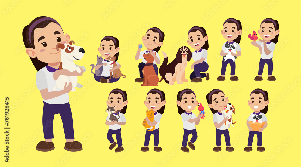 Illustration of people with pets