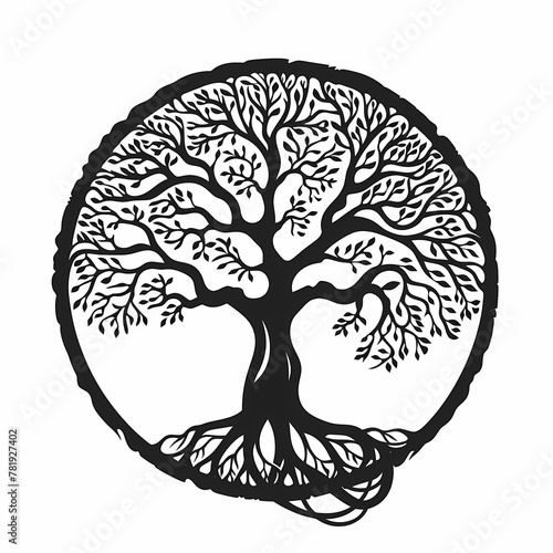 Family tree of life, black illustration on white background.