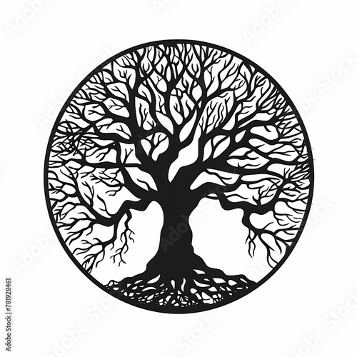 Family tree of life, black illustration on white background.
