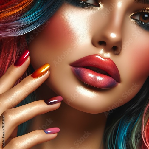 Beautiful young, colorful woman's lips closeup. Plastic surgery, fillers, injection.