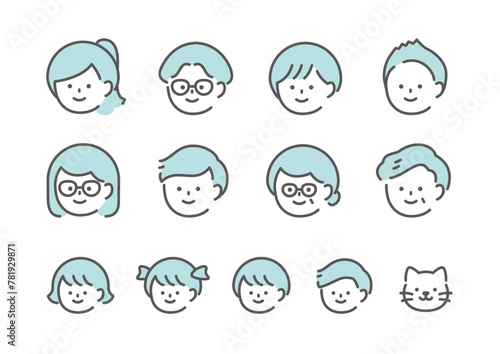 人物表情　老若男女　シンプルイラスト