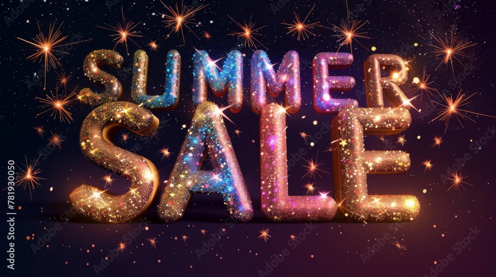 Sparkling Summer Sale Typography on Glittery Night Sky Background