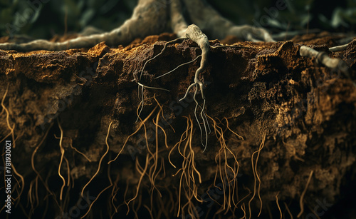 Roots of plant growing underground photo