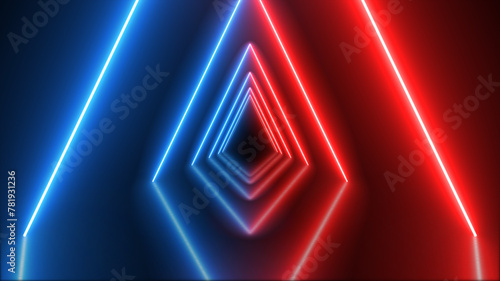 blue half red futuristic tunnel abstract beam, club concepts corridor discotheque effect, illuminated fluorescent electronic glowing background photo