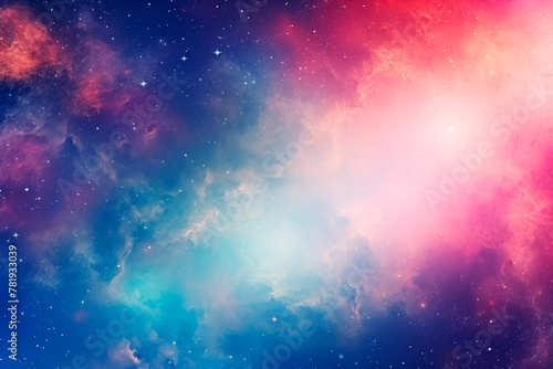 A vibrant and colorful abstract background depicting a fantastical galaxy, full of stars and nebulae. photo