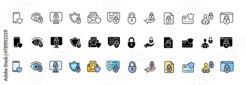 Padlock icon collection. Key lock icons. Linear, silhouette and flat. Vector icons