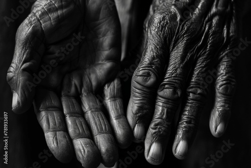Two hands with wrinkled skin, one of which is holding the other photo