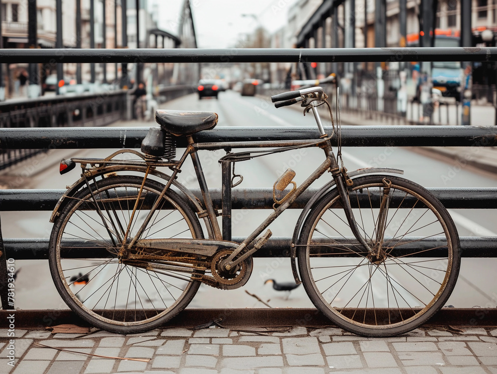 Classic Bicycle on City Bridge