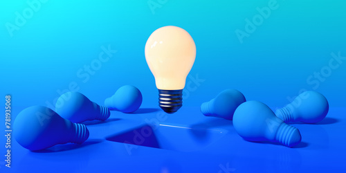 One out unique idea light bulb with a hole on the floor - 3D render