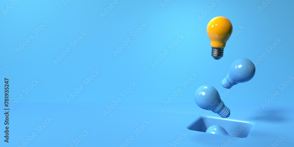 One out unique idea light bulb with a hole on the floor - 3D render - obrazy, fototapety, plakaty 