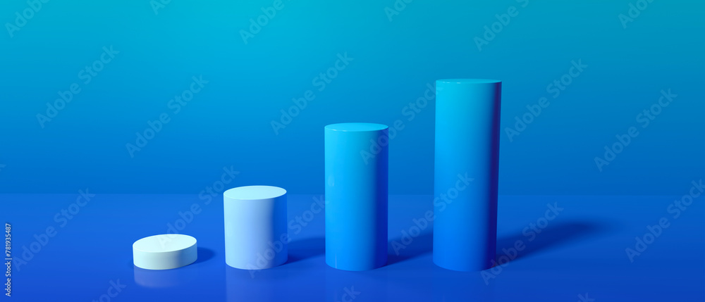 Cylinder shaped bar graphs on a colored background - 3D render Cylinder shaped bar graphs on a colored background - 3D render