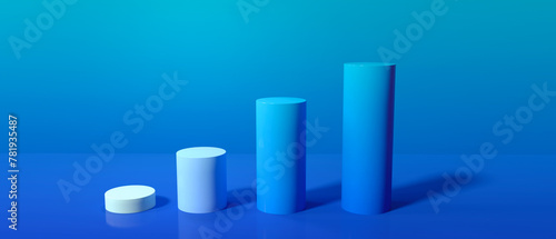 Cylinder shaped bar graphs on a colored background - 3D render