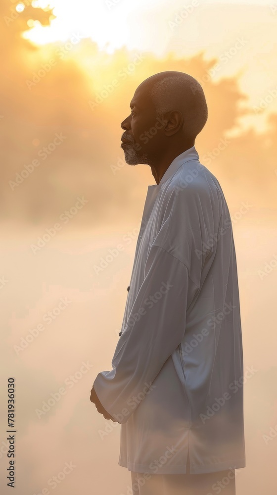 Serene Elderly Man Embracing Sunset Solitude in Nature Serene Elderly Man Embracing Sunset Solitude in Nature