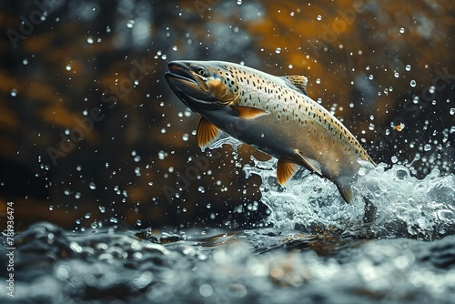 Graceful Leap of a Salmon in Nature's Symphony. Concept Salmon Migration, Aquatic Ecosystem, Wildlife Conservation, River Habitat, Nature's Rhythm