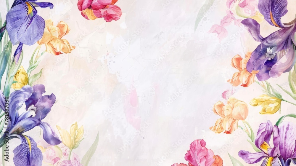Floral Watercolor Artwork Background with Iris Flowers