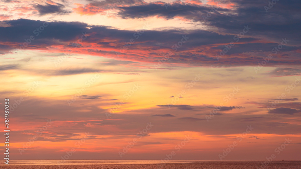 Sunset Sky  on the beach with Twilight in the Evening as the colors of Sunset Horizon scene