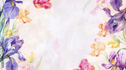 Floral Watercolor Artwork Background with Iris Flowers