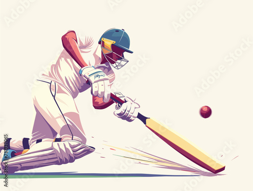 Cricket: Batsman Defensively Blocks a Delivery, Preserving Wicket in Animated Illustration