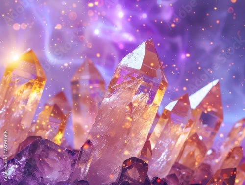 Iridescent quartz light radiates from the crown, against a backdrop of cosmic violet, mystical and profound photo