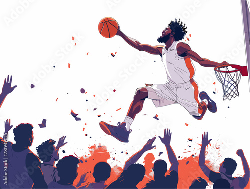 Animated Slam Dunk: Captivating Illustration of a Player Soaring High and Dunking with Force