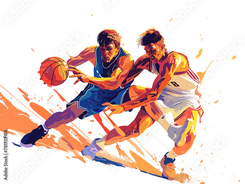 Intense Rebound Battle: Two Players Vie for Basketball Dominance