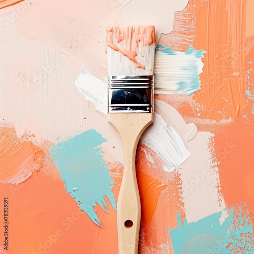 Paintbrush with Colorful Strokes on Peach Background
