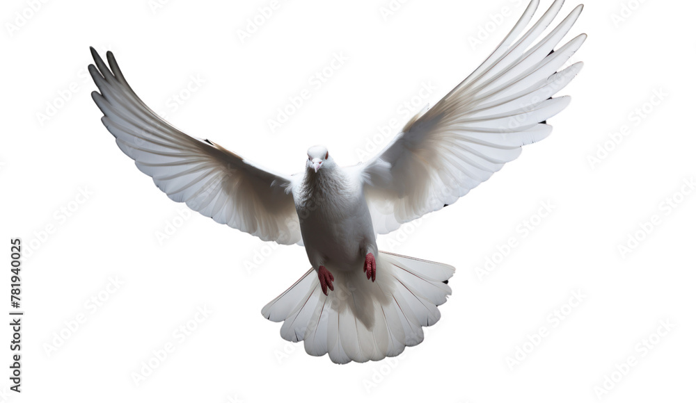 Obraz premium White dove flying isolated on transparent and white background.PNG image.