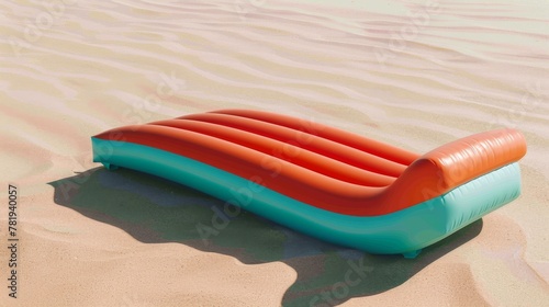 Inflatable Mattress on Sunlit Sandy Beach with Gentle Shadows