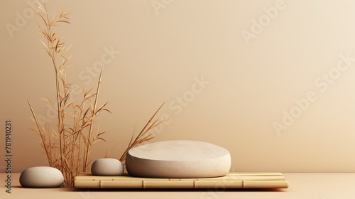 Zen Stones and Bamboo on Warm Backdrop