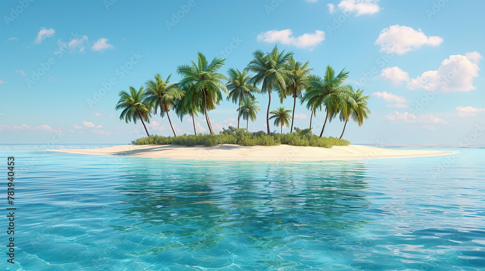tropical island with palm trees and sand