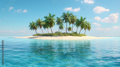 tropical island with palm trees and sand