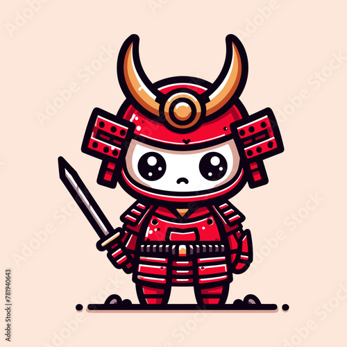 Adorable Red Armored Samurai in the Field