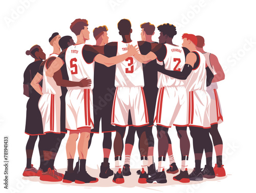 Spirited Basketball Teammates: Huddle of Encouragement and Support during Free Throw