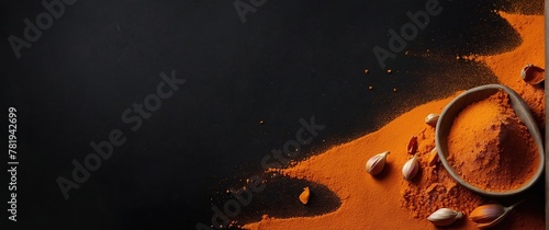 Saffron (powder) on a black background.