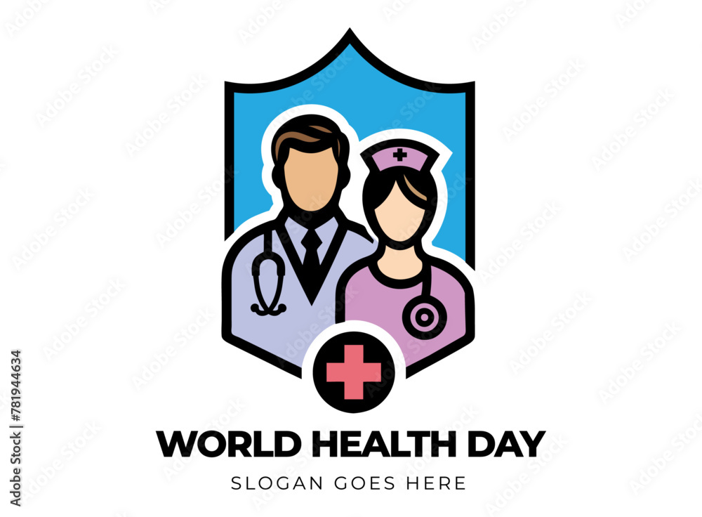 World Health Day logo vector art design for a nurse and doctor with shield icon design symbol World Health Day logo vector art design for a nurse and doctor with shield icon design symbol