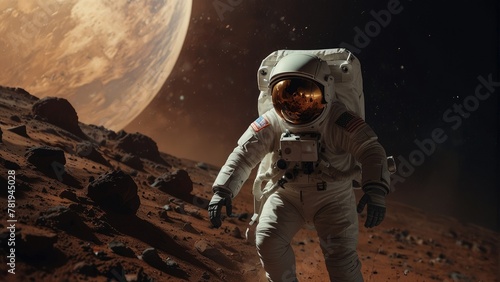 Red Planet Expedition Astronaut Conducting Spacewalk on Mars